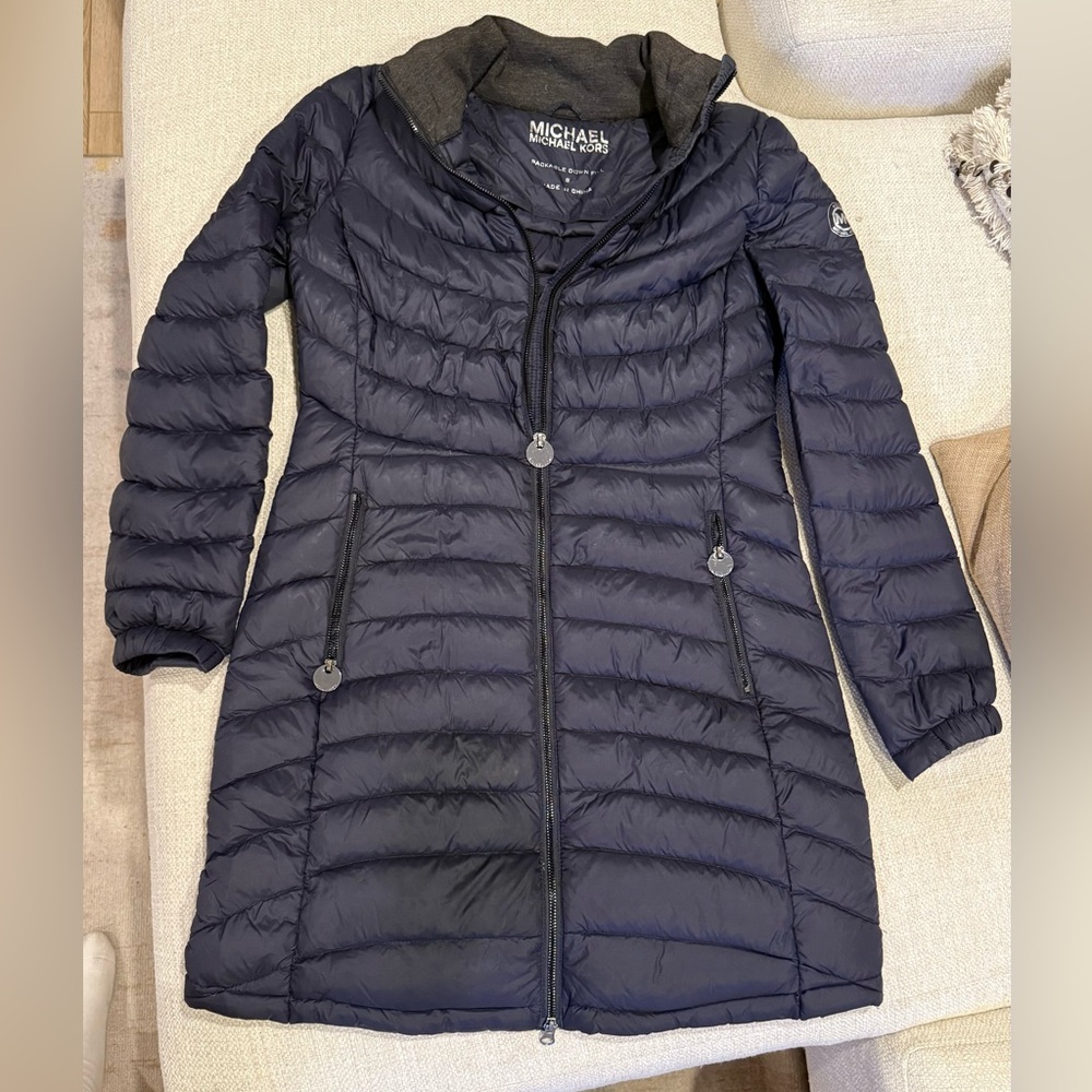 Michael Kors Dark Blue Packable Down Fill Puffer Jacket Size Small - Like New
